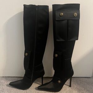 Jeffrey Campbell Pocketed Black Satin Boots